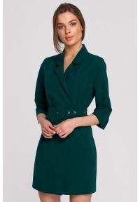 Stylove - Elegancka sukienka marynarkowa z paskiem zielona. Okazja: na co dzień. Kolor: czarny, niebieski, zielony. Materiał: elastan, poliester, wiskoza. Typ sukienki: proste. Styl: elegancki, klasyczny