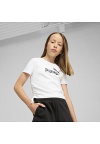 Puma - Młodzieżowa koszulka Essentials Animal Logo Infill z węzłem PUMA White. Kolor: biały. Sport: joga i pilates