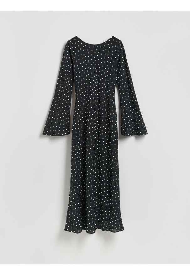 Reserved - Sukienka maxi w groszki - czarny. Kolor: czarny. Materiał: tkanina. Wzór: grochy. Typ sukienki: proste. Długość: maxi