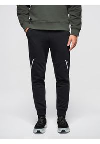 Ombre Clothing - Spodnie męskie dresowe joggery - czarne V2 - Rozmiar: L. Okazja: na co dzień. Kolor: czarny. Materiał: dresówka. Wzór: melanż, gładki, nadruk. Styl: casual, sportowy