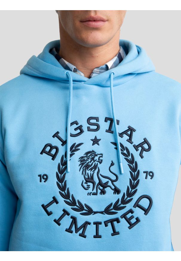 Big-Star - Bluza męska z kapturem niebieska Hanes 401. Typ kołnierza: kaptur. Kolor: niebieski. Materiał: dzianina. Wzór: haft. Styl: klasyczny