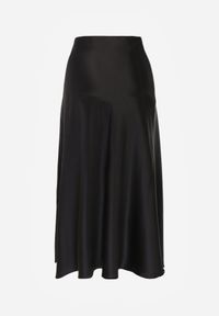 Born2be - Czarna Rozkloszowana Midi Spódnica Satynowa Zapinana na Suwak z Gumką w Pasie Williwarne. Okazja: na co dzień, do pracy, na spotkanie biznesowe. Kolor: czarny. Materiał: satyna. Styl: casual, biznesowy #7
