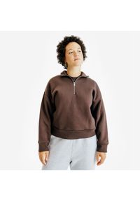 Decathlon - Bluza ze stójką na suwak damska Elementals. Typ kołnierza: kołnierzyk stójkowy. Kolor: brązowy. Materiał: poliester, elastan, tkanina, prążkowany, bawełna, materiał #1