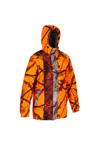 SOLOGNAC - Kurtka myśliwska Solognac Warm 100 wodoodporna camo fluo. Kolor: pomarańczowy. Materiał: materiał, tkanina