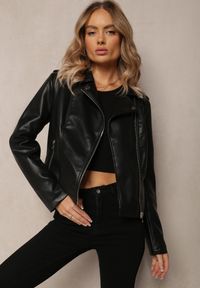 Renee - Czarna Kurtka Ramoneska z Zasuwanymi Kieszeniami Ayleen. Kolor: czarny. Materiał: skóra. Długość rękawa: długi rękaw. Długość: długie. Styl: klasyczny #3