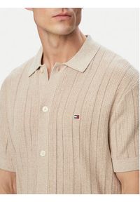 TOMMY HILFIGER - Tommy Hilfiger Koszula Pointelle MW0MW43249 Beżowy Regular Fit. Kolor: beżowy. Materiał: bawełna #4