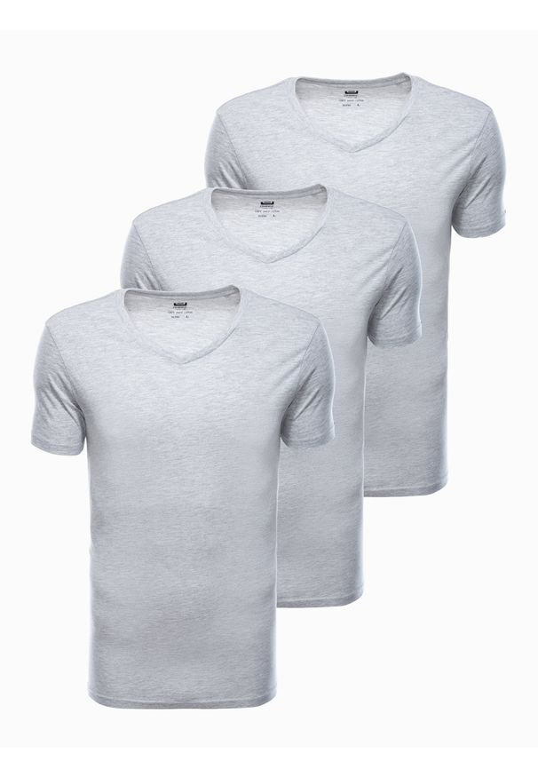 Ombre Clothing - Zestaw koszulek bawełnianych V-NECK 3-pak - szary melanż V10 Z29 - XXL. Typ kołnierza: dekolt w serek. Kolor: szary. Materiał: bawełna. Wzór: melanż. Styl: klasyczny