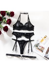 Intica - Komplet bielizny pięcioczęściowy z koronką i regulowanymi paskami Almaz. Kolor: czarny. Materiał: koronka. Wzór: koronka #1