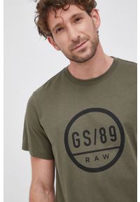 G-Star RAW - G-Star Raw T-shirt bawełniany kolor zielony z nadrukiem. Okazja: na co dzień. Kolor: zielony. Materiał: bawełna. Wzór: nadruk. Styl: casual