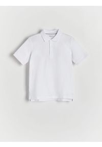 Reserved - T-shirt polo - biały. Typ kołnierza: polo. Kolor: biały. Materiał: dzianina, bawełna