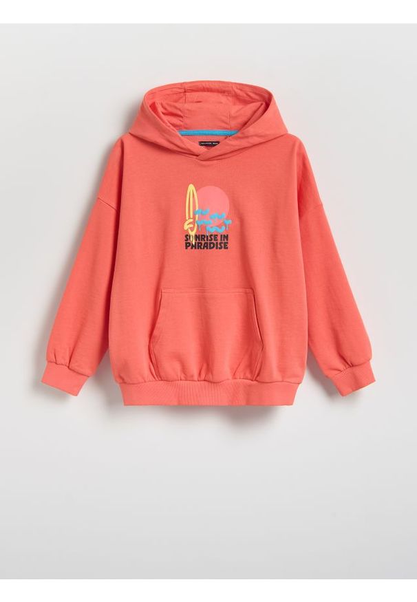 Reserved - Bluza oversize z kapturem - pomarańczowy. Typ kołnierza: kaptur. Kolor: pomarańczowy. Materiał: bawełna, dzianina