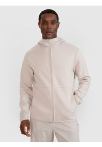 4f - 4F Bluza dresowa rozpinana z kapturem męska - beżowa 3XL. Okazja: na co dzień. Typ kołnierza: kaptur. Kolor: beżowy. Materiał: dresówka. Wzór: ze splotem, nadruk, napisy, gładki. Styl: casual, sportowy, elegancki #1