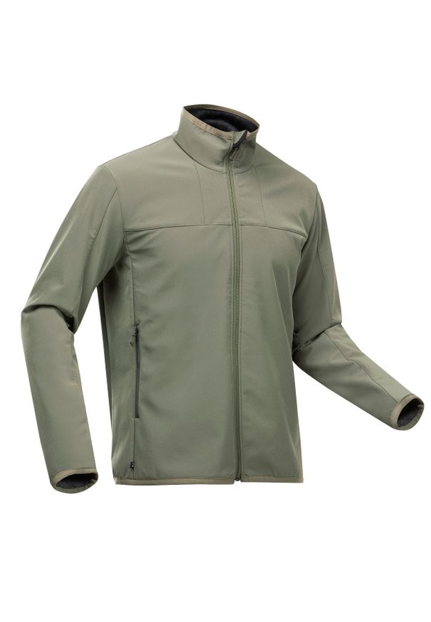 FORCLAZ - Kurtka Softshell trekkingowa męska Forclaz MT 100 WindWarm. Kolor: brązowy, szary, zielony, wielokolorowy. Materiał: softshell