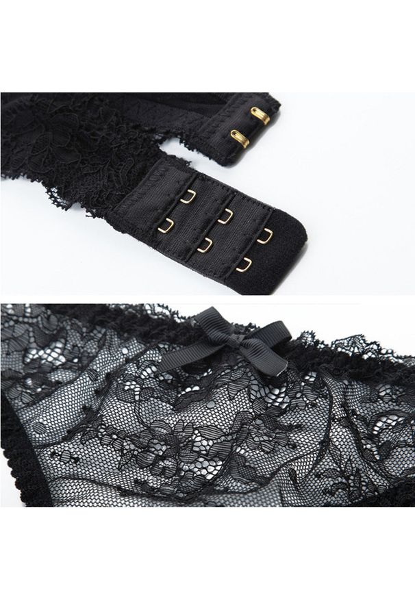 Intica - Koronkowy komplet bielizny z subtelnymi kokardkami na specjalne okazje Aristea. Kolor: czarny. Materiał: koronka. Wzór: aplikacja
