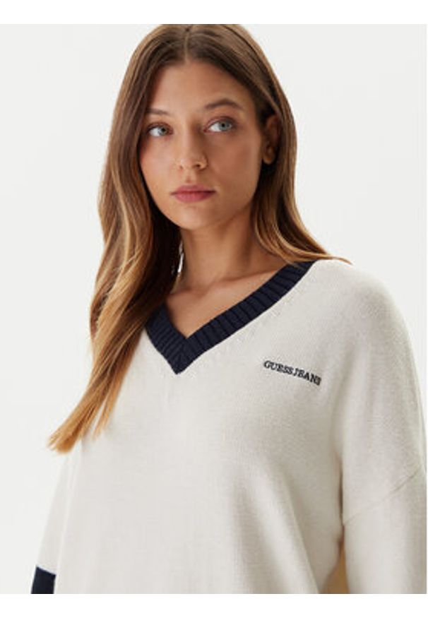 Guess Jeans Sweter W5BR10 Z0561 Écru Relaxed Fit. Materiał: bawełna