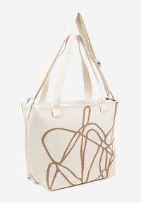 Renee - Jasnobeżowa Torebka Typu Shopper z Paskiem Crossbody w Abstrakcyjny Wzór Obelisse. Kolor: beżowy. Styl: elegancki, casual. Rodzaj torebki: na ramię