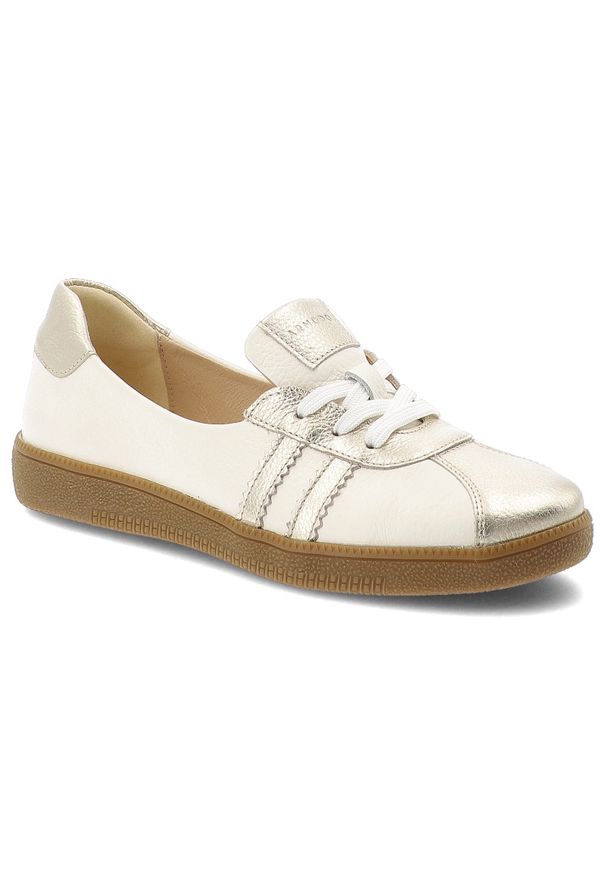 Trampki damskie Armodo, skóra naturalna metaliczne wstawki klasyczne sznurowanie miękka skórzana wyściółka elastyczna gumowa podeszwa, beżowe, n1341-. Zapięcie: sznurówki. Kolor: beżowy. Materiał: skóra, guma. Styl: klasyczny