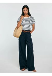 Big-Star - Spodnie damskie wide z domieszką lnu granatowe Malusi 403. Stan: podwyższony. Kolor: niebieski. Materiał: len. Sezon: lato. Styl: elegancki #3