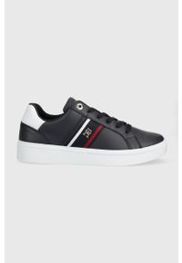 TOMMY HILFIGER - Tommy Hilfiger sneakersy skórzane CORP WEBBING SNEAKER kolor granatowy FW0FW07379. Nosek buta: okrągły. Zapięcie: sznurówki. Kolor: niebieski. Materiał: skóra