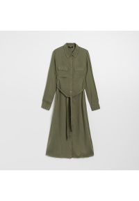 House - Koszulowa sukienka maxi z wiązaniem khaki - Zielony. Kolor: zielony. Typ sukienki: koszulowe. Długość: maxi #1