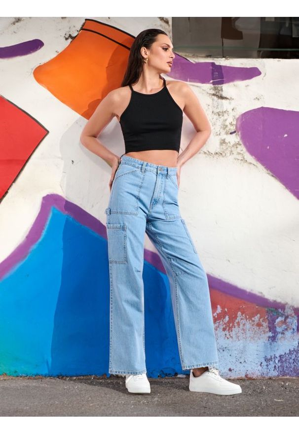Sinsay - Jeansy wide leg - niebieski. Kolor: niebieski