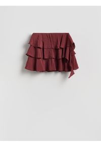 Reserved - Spódnica mini z falbanami - bordowy. Kolor: czerwony. Materiał: tkanina #1