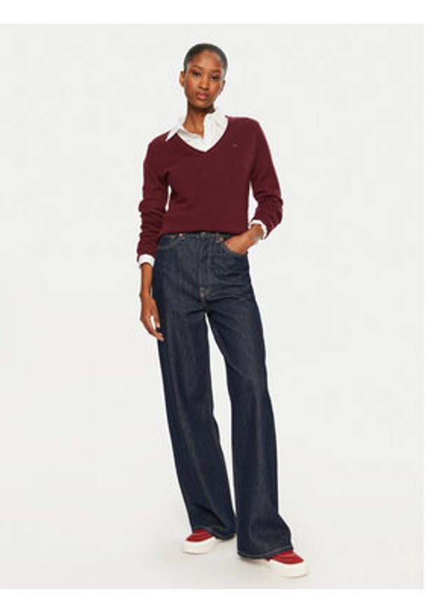 TOMMY HILFIGER - Tommy Hilfiger Sweter WW0WW43505 Bordowy Regular Fit. Kolor: czerwony. Materiał: wełna