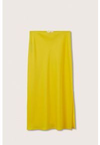 mango - Mango spódnica Brillant kolor żółty midi prosta. Okazja: na co dzień. Kolor: żółty. Materiał: tkanina, włókno. Wzór: gładki. Styl: casual #7