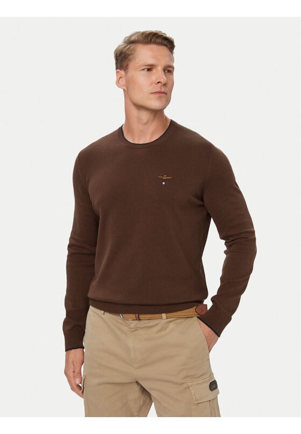 Aeronautica Militare Sweter 262MA1631UL00506 Brązowy Regular Fit. Kolor: brązowy. Materiał: bawełna