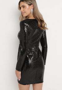Born2be - Czarna Sukienka Mini w Cyrkonie Granita. Kolor: czarny. Typ sukienki: kopertowe. Długość: mini #5
