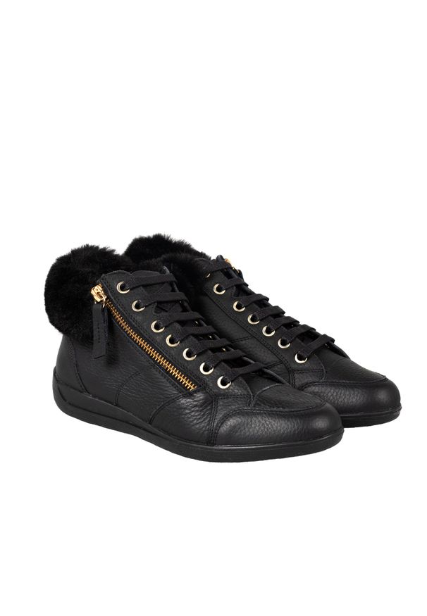 Geox Sneakersy "D Myria E" | D9468E046BH | Kobieta | Czarny. Nosek buta: okrągły. Zapięcie: zamek. Kolor: czarny. Materiał: skóra. Wzór: aplikacja