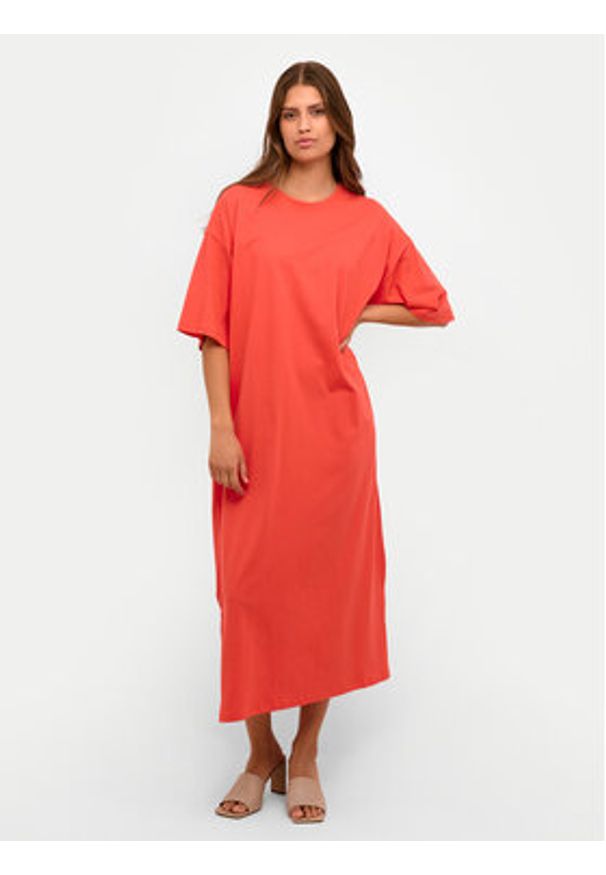 Kaffe Sukienka codzienna Edna 10507351 Czerwony Loose Fit. Okazja: na co dzień. Kolor: czerwony. Materiał: bawełna. Typ sukienki: proste. Styl: casual