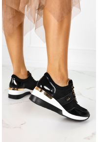 Kati - Czarne sneakersy kati buty sportowe sznurowane polska skóra m_7074. Kolor: czarny. Materiał: skóra #1
