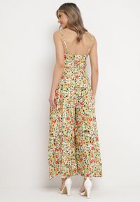 Born2be - Zielony Kombinezon w Kwiatowy Wzór z Szerokimi Nogawkami i Sznurkiem w Talii Celiana. Kolor: zielony. Materiał: wiskoza. Długość rękawa: na ramiączkach. Wzór: kwiaty. Sezon: lato. Styl: boho #5