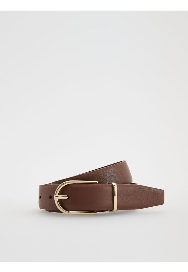 Reserved - Pasek z łączonych materiałów - brązowy. Kolor: brązowy. Materiał: materiał