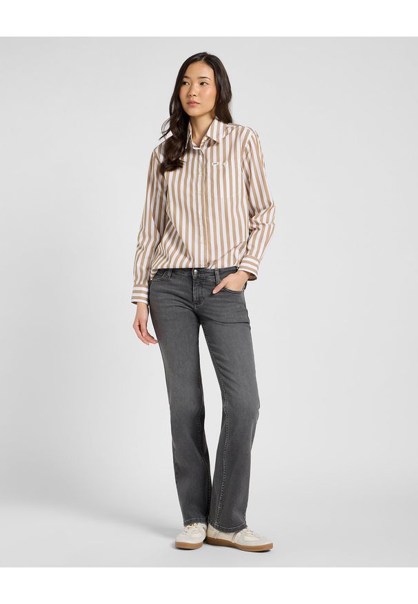 Lee - DAMSKA KOSZULA LEE ALL PURPOSE SHIRT KHAKI STRIPE 112370988. Kolor: brązowy