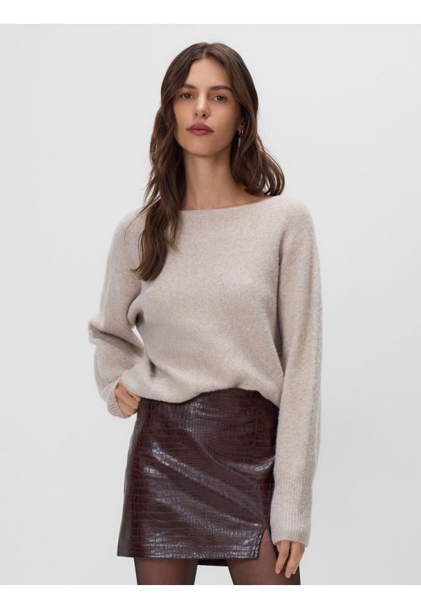 Reserved - Spódnica mini z imitacji skóry - ciemnobrązowy. Kolor: brązowy. Materiał: skóra