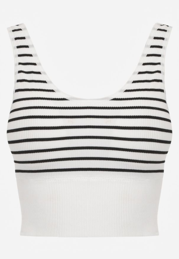Renee - Biało-Czarny Tank Top z Prążkowanego Materiału w Print w Paski Sesarila. Okazja: na co dzień. Kolor: biały. Materiał: prążkowany, materiał. Wzór: nadruk, paski. Styl: casual, klasyczny, elegancki