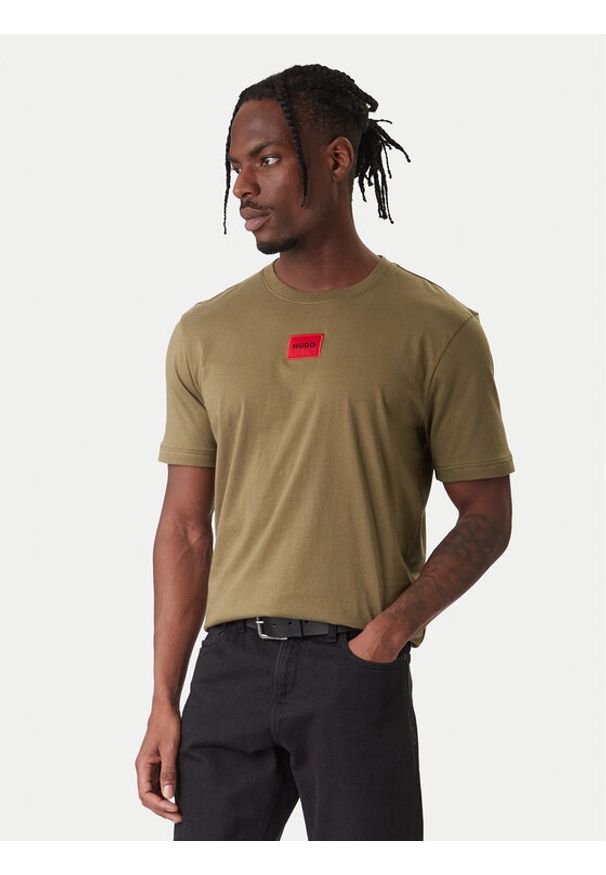 Hugo - HUGO T-Shirt Diragolino 50447978 Zielony Regular Fit. Kolor: zielony. Materiał: bawełna