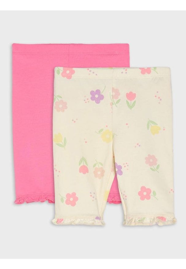 Sinsay - Bawełniane legginsy z ozdobnymi falbankami 2 pack - kremowy. Kolor: kremowy. Materiał: bawełna