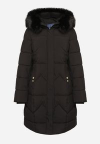 Born2be - Czarna Pikowana Kurtka o Taliowanym Kroju z Kapturem z Futerkiem Sintinnella. Okazja: na co dzień. Typ kołnierza: kaptur. Kolor: czarny. Materiał: futro. Sezon: zima, jesień. Styl: elegancki, casual #6