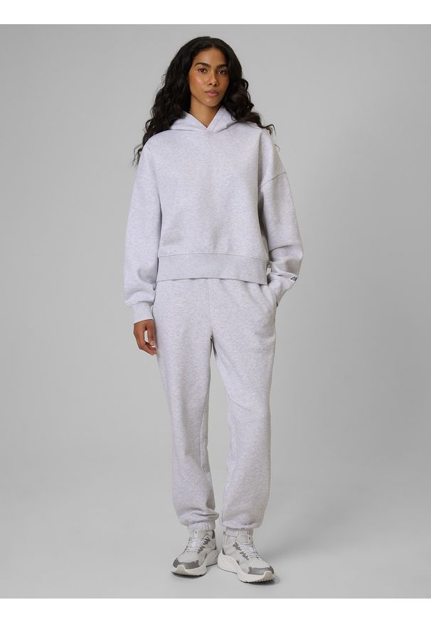 4f - 4F Bluza dresowa regular z kapturem damska - szara S. Okazja: na co dzień, do domu. Typ kołnierza: kaptur. Kolor: szary. Materiał: dresówka. Styl: casual