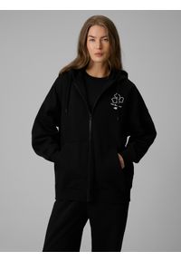 4f - 4F Bluza dresowa loose z kapturem damska - czarna L. Okazja: na co dzień. Typ kołnierza: kaptur. Kolor: czarny. Materiał: dresówka. Styl: casual #1