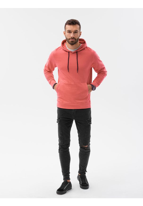 Ombre Clothing - Bluza męska z kapturem B1154 - koralowa - XXL. Okazja: na co dzień. Typ kołnierza: kaptur. Kolor: pomarańczowy. Materiał: bawełna, poliester. Styl: klasyczny, casual