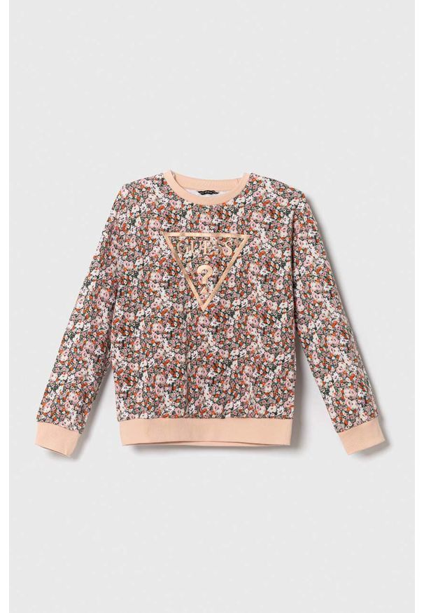 Guess bluza bawełniana dziecięca kolor różowy wzorzysta. Kolor: różowy. Materiał: bawełna. Styl: klasyczny