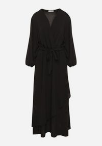 Born2be - Czarna Kopertowa Asymetryczna Sukienka Koktajlowa z Wiskozą Ozdobiona Paskiem Lanoresa. Okazja: na imprezę. Kolor: czarny. Materiał: wiskoza. Wzór: aplikacja. Typ sukienki: asymetryczne, kopertowe. Styl: wizytowy #6