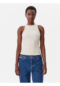 Calvin Klein Jeans Top Monologo J20J225301 Beżowy Slim Fit. Kolor: beżowy. Materiał: bawełna #1
