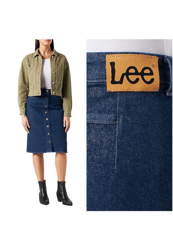 Lee - LEE BUTTON THROUGH SKIRT DAMSKA SPÓDNICA JEANSOWA JEANS DARK WILMA L30HDJGR 112106453. Materiał: jeans
