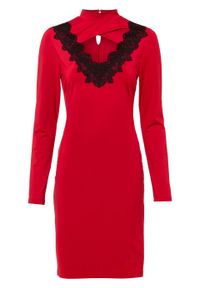 Sukienka z koronkową aplikacją bonprix ciemnoczerwono-czarny. Kolor: czerwony. Materiał: koronka. Wzór: aplikacja #1