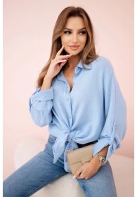 Kesi Włoski - Koszula bawełniana muślinowa oversize niebieska. Okazja: na co dzień. Kolor: niebieski. Materiał: bawełna. Styl: klasyczny, elegancki, casual